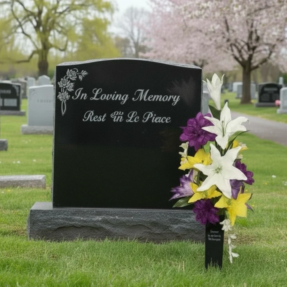 Flower Arrangement Purple White Yellow Cemetery Memorial Metal Vase NEW